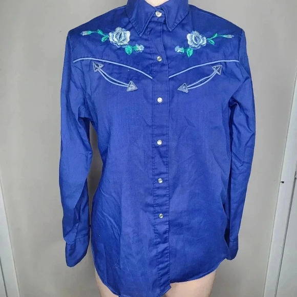 Sears 70’s Vintage Women’s Western Women’s Shirt with Embroidered Flowers Sz 12 - Picture 1 of 9
